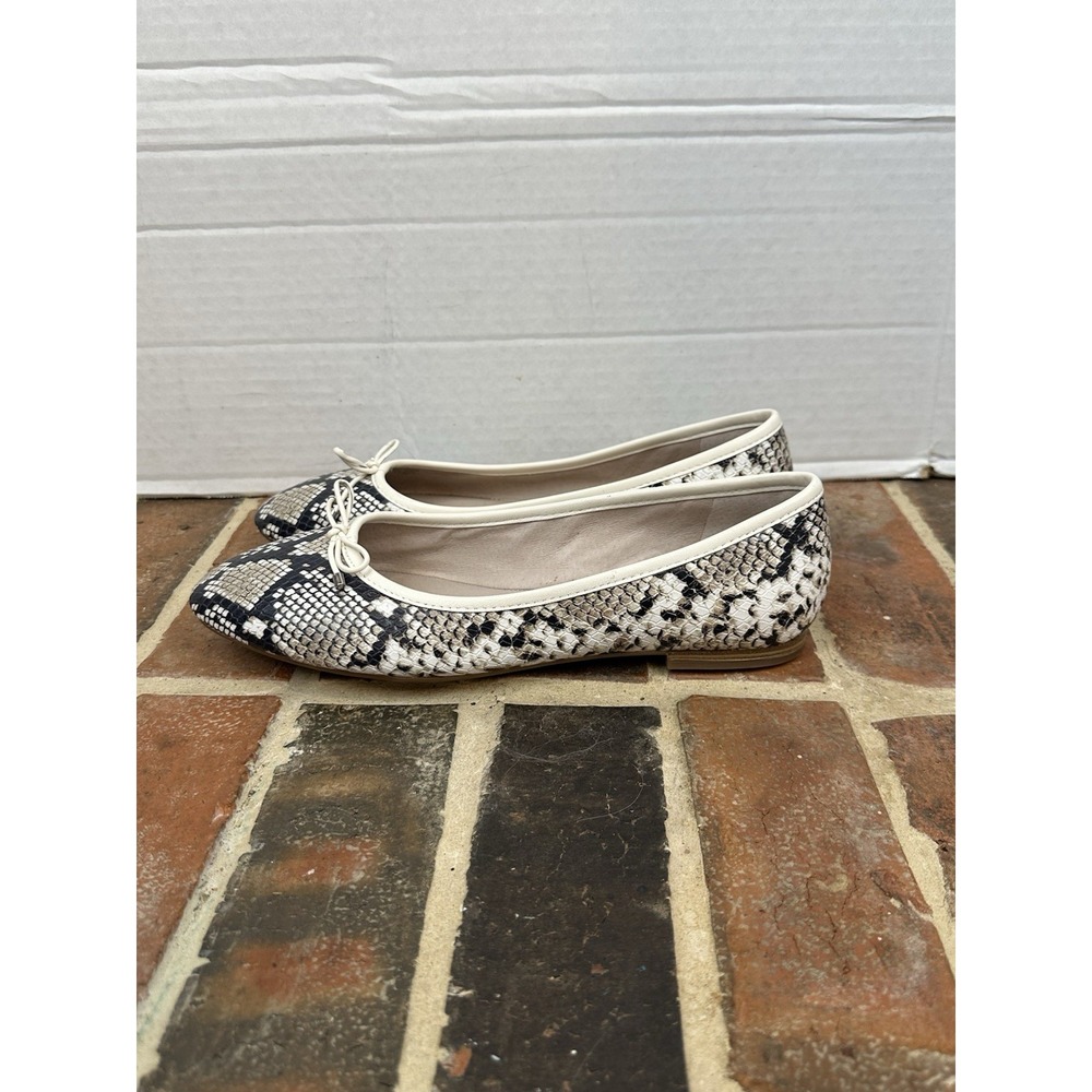 Gianni Bini Snake Skin Print Ballet Flats Bow Leather Cream Black Tan Women's 9 - Picture 3 of 6